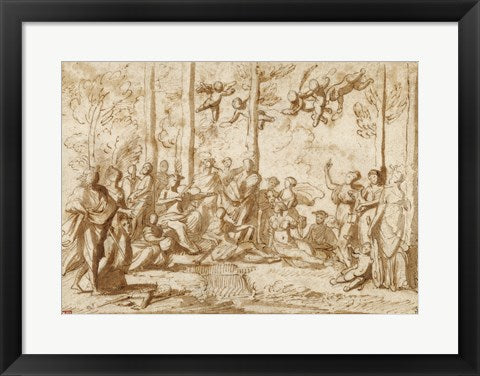 Framed Art Frame Art Apollo and the Muses on Mount Parnassus by Nicolas Poussin Wall Decor 18x24 Artwork