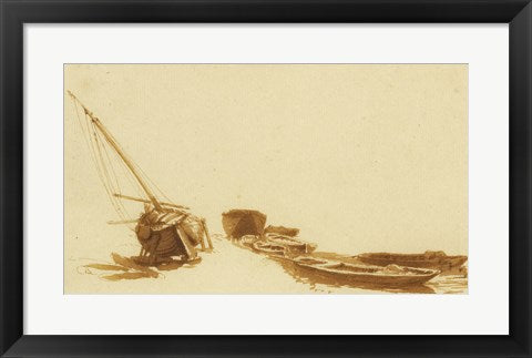 Framed Art Frame Art Boats on Shore and in Water by Jan de Bisschop Wall Decor 18x24 Artwork