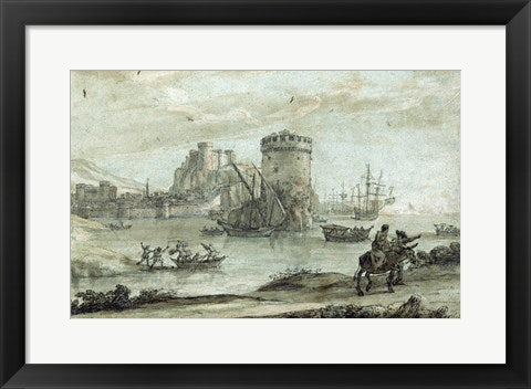 Framed Art Frame Art Figures in a Landscape before a Harbor by Claude Lorrain Wall Decor 18x24 Artwork