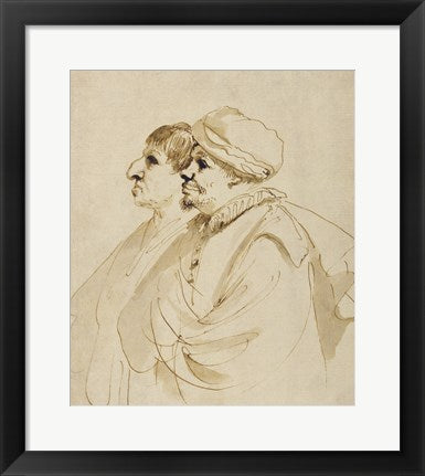Framed Art Frame Art Caricature of Two Men Seen in Profile by Guercino (Giovanni Francesco Barbieri) Wall Decor 18x24 Artwork