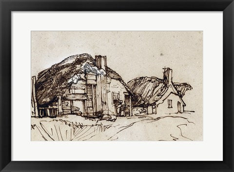 Framed Art Two Thatched Cottages with Figures at a Window by Rembrandt van Rijn Wall Decor 18x24 Artwork