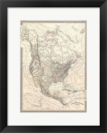Framed Art 1857 Dufour Map of North America Wall Decor 18x24 Artwork