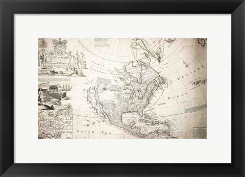 Framed Art John Lord Sommers Map of North America Wall Decor 18x24 Artwork