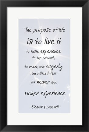 Framed Art The Purpose of Life is to Live It -Eleanor Roosevelt by Veruca Salt Wall Decor 18x24 Artwork