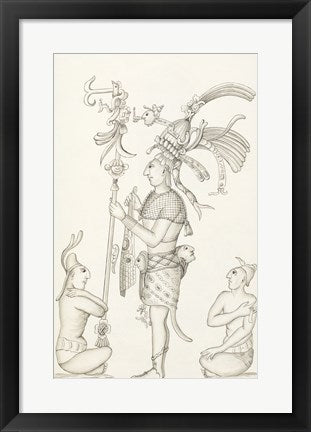 Framed Art Frame Art Drawing of stucco relief at the Palace, Maya ruins at Palenque Wall Decor 18x24 Artwork