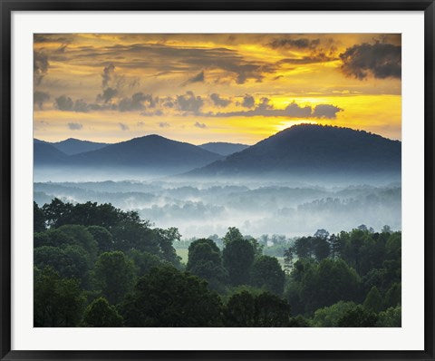 Framed Art Frame Art Asheville NC Blue Ridge Mountains Sunset and Fog Landscape Wall Decor 18x24 Artwork