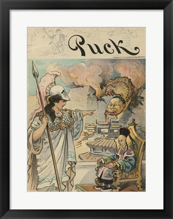 Framed Art Frame Art Civilization holding a spear, standing before a benign Chinese emperor Wall Decor 18x24 Artwork