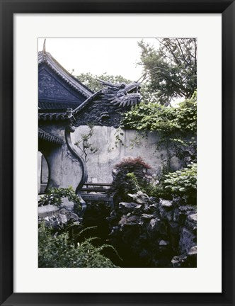Framed Art Garden with Dragon on Temple Wall Shanghai, China Wall Decor 18x24 Artwork