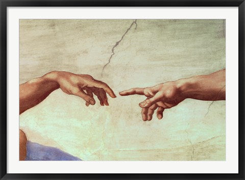 Framed Art Hands of God and Adam, detail from The Creation of Adam, from the Sistine Ceiling, 1511 by Michelangelo Buonarroti Wall Decor 18x24 Artwork