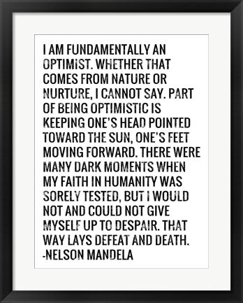 Framed Art Optimist - Nelson Mandela Quote by Veruca Salt Wall Decor 18x24 Artwork