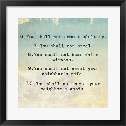 Framed Art Ten Commandments 6-10 by Veruca Salt Wall Decor 18x24 Artwork