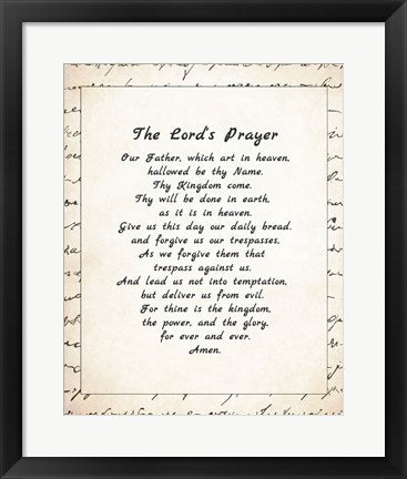 Framed Art The Lord's Prayer - Script by Veruca Salt Wall Decor 18x24 Artwork
