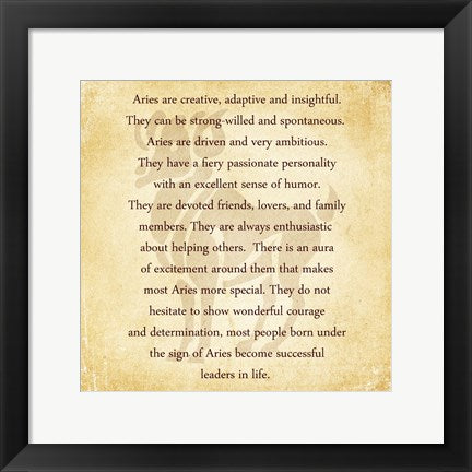 Framed Art Aries Character Traits by Veruca Salt Wall Decor 18x24 Artwork