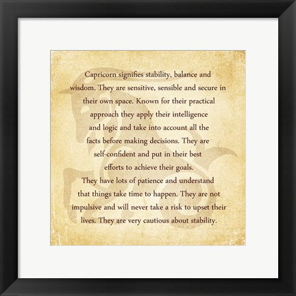 Framed Art Frame Art Capricorn Character Traits by Veruca Salt Wall Decor 18x24 Artwork