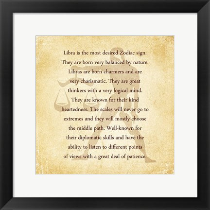 Framed Art Libra Character Traits by Veruca Salt Wall Decor 18x24 Artwork
