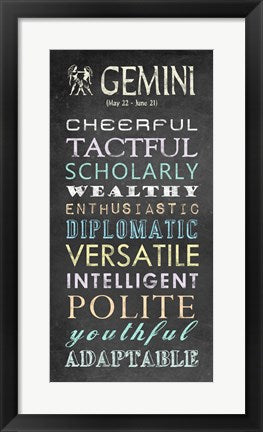 Framed Art Gemini Character Traits Chalkboard by Veruca Salt Wall Decor 18x24 Artwork