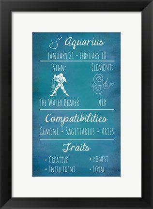 Framed Art Aquarius Zodiac Sign by Veruca Salt Wall Decor 18x24 Artwork