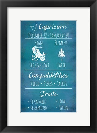 Framed Art Capricorn Zodiac Sign by Veruca Salt Wall Decor 18x24 Artwork