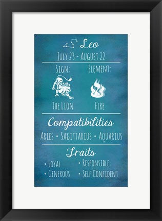 Framed Art Leo Zodiac Sign by Veruca Salt Wall Decor 18x24 Artwork