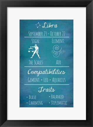 Framed Art Libra Zodiac Sign by Veruca Salt Wall Decor 18x24 Artwork