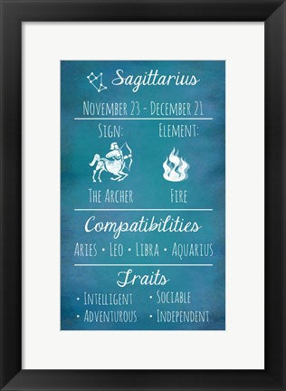 Framed Art Sagittarius Zodiac Sign by Veruca Salt Wall Decor 18x24 Artwork