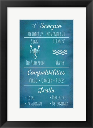 Framed Art Scorpio Zodiac Sign by Veruca Salt Wall Decor 18x24 Artwork
