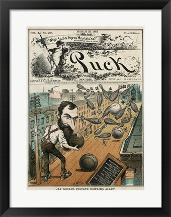 Framed Art Puck Magazine Jay Gould's Private Bowling Alley Wall Decor 18x24 Artwork