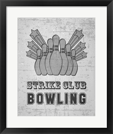Framed Art Strike Club Bowling - Gray by Sports Mania Wall Decor 18x24 Artwork