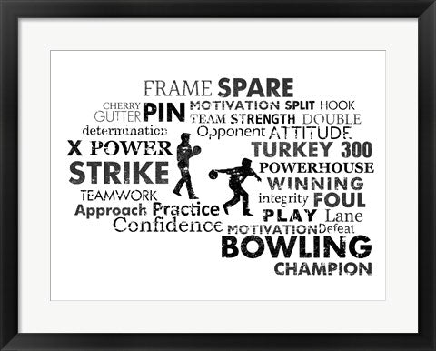 Framed Art Bowling Text by Sports Mania Wall Decor 18x24 Artwork