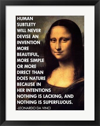 Framed Art Human Subtlety -Da Vinci Quote Wall Decor 18x24 Artwork