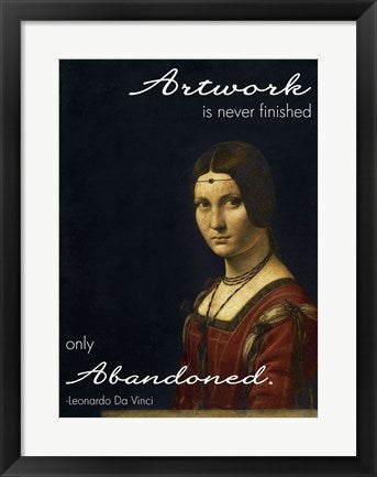 Framed Art Frame Art Artwork is Never Finished -Da Vinci Quote Wall Decor 18x24 Artwork