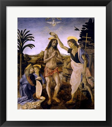 Framed Art The Baptism of Christ by Leonardo Da Vinci Wall Decor 18x24 Artwork