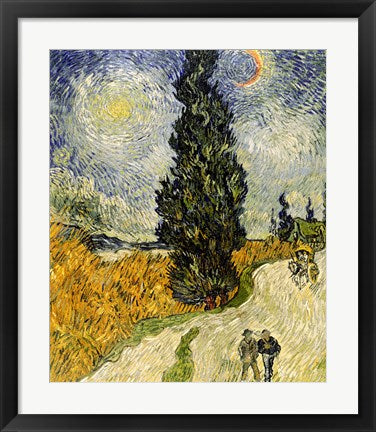 Framed Art Road with Cypresses, 1890 by Vincent Van Gogh Wall Decor 18x24 Artwork