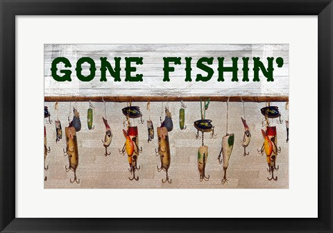 Framed Art Gone Fishin' Wood Fishing Lure Sign by Veruca Salt Wall Decor 18x24 Artwork