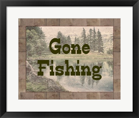 Framed Art Gone Fishing Lake Sign by Veruca Salt Wall Decor 18x24 Artwork