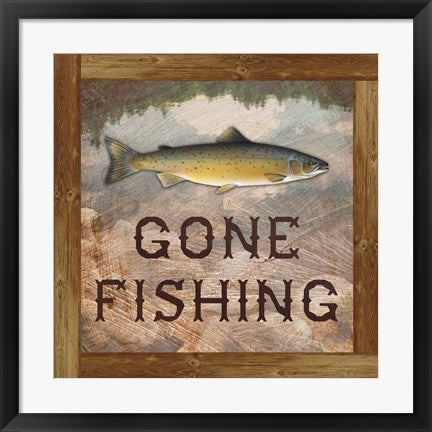 Framed Art Gone Fishing Salmon Sign by Veruca Salt Wall Decor 18x24 Artwork