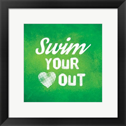 Framed Art Swim Your Heart Out - Green Vintage by Sports Mania Wall Decor 18x24 Artwork