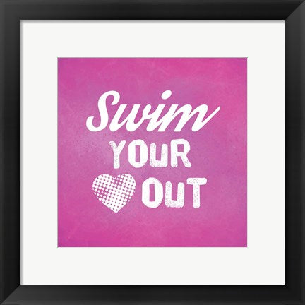 Framed Art Swim Your Heart Out - Pink Vintage by Sports Mania Wall Decor 18x24 Artwork
