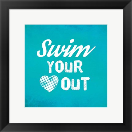 Framed Art Swim Your Heart Out - Teal Vintage by Sports Mania Wall Decor 18x24 Artwork