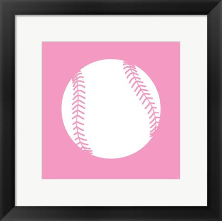 Framed Art White Softball on Baby Pink by Sports Mania Wall Decor 18x24 Artwork