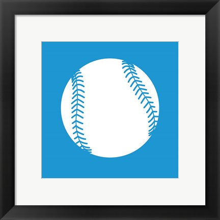 Framed Art White Softball on Blue by Sports Mania Wall Decor 18x24 Artwork