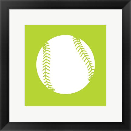 Framed Art White Softball on Lime by Sports Mania Wall Decor 18x24 Artwork
