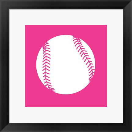 Framed Art White Softball on Pink by Sports Mania Wall Decor 18x24 Artwork