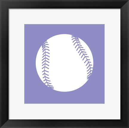 Framed Art White Softball on Purple by Sports Mania Wall Decor 18x24 Artwork