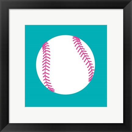 Framed Art White Softball on Teal by Sports Mania Wall Decor 18x24 Artwork