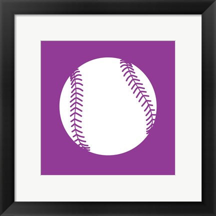 Framed Art White Softball on Violet by Sports Mania Wall Decor 18x24 Artwork