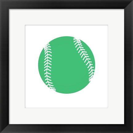 Framed Art Pastel Green Softball on White by Sports Mania Wall Decor 18x24 Artwork