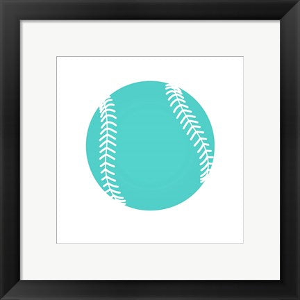 Framed Art Teal Softball on White by Sports Mania Wall Decor 18x24 Artwork