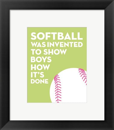 Framed Art Softball Quote - White on Lime by Sports Mania Wall Decor 18x24 Artwork