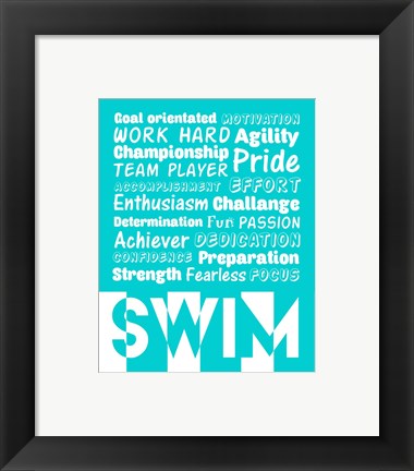 Framed Art Swimming Word Cloud - White by Sports Mania Wall Decor 18x24 Artwork